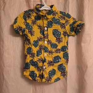 Tropical Pineapple Print Button-Down Shirt for Kids